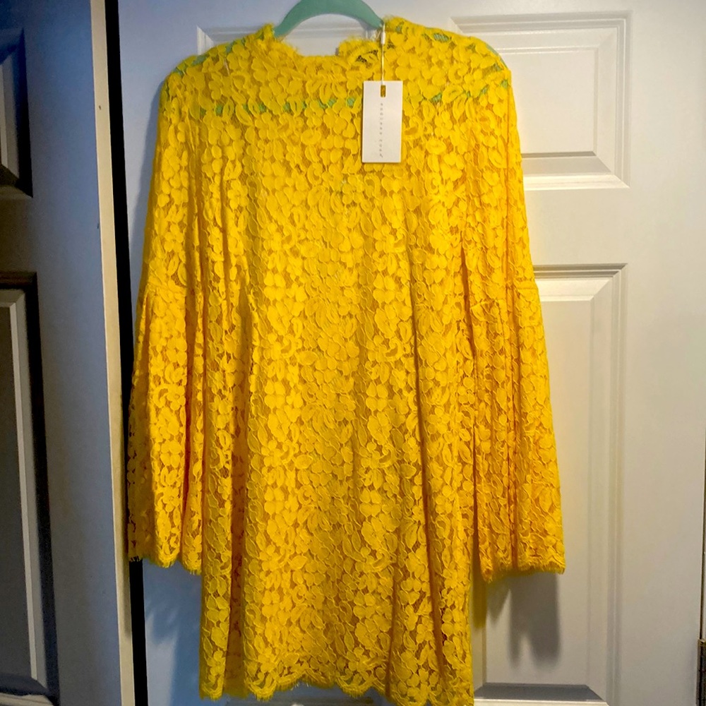 Yellow lace shift dress